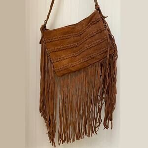 Muche et Muchette Fringe Suede Crossbody Bag | Boho Braided Strap, Festival